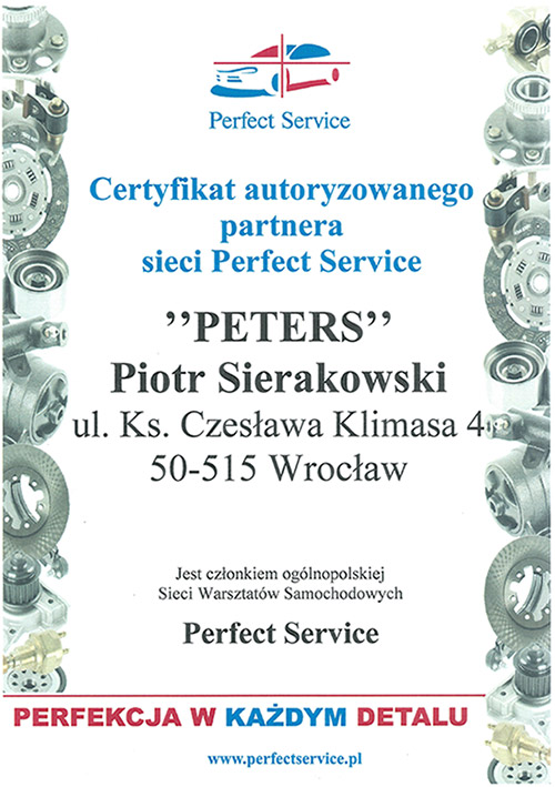 Certyfikat  "Perfect Service"